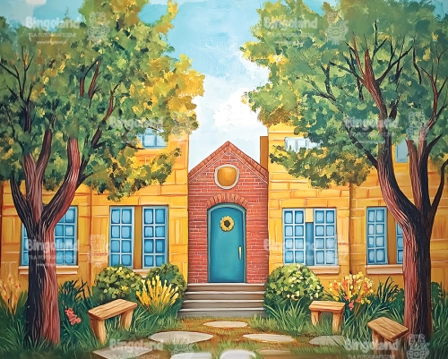 mlodziezowe-tlo-do-zdjec-szkolnych-kolorowe-drzewa-budynek-249x200-CL1670.webp
