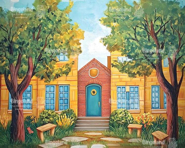 mlodziezowe-tlo-do-zdjec-szkolnych-kolorowe-drzewa-budynek-249x200-CL1670.webp
