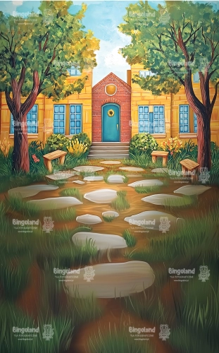 mlodziezowe-tlo-do-zdjec-szkolnych-kolorowe-drzewa-budynek-249x200-CL1670.webp