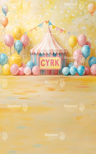 tlo-urodzinowe-karnawalowe-cyrk-pastelowy-balonek-choragiewki-zolte-confetti-napis-cyrk-Z1737.webp