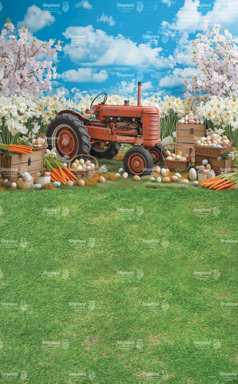 tlo-fotograficzne-wielkanoc-czerwony-traktor-wiosna-ogrod-CL1759.webp