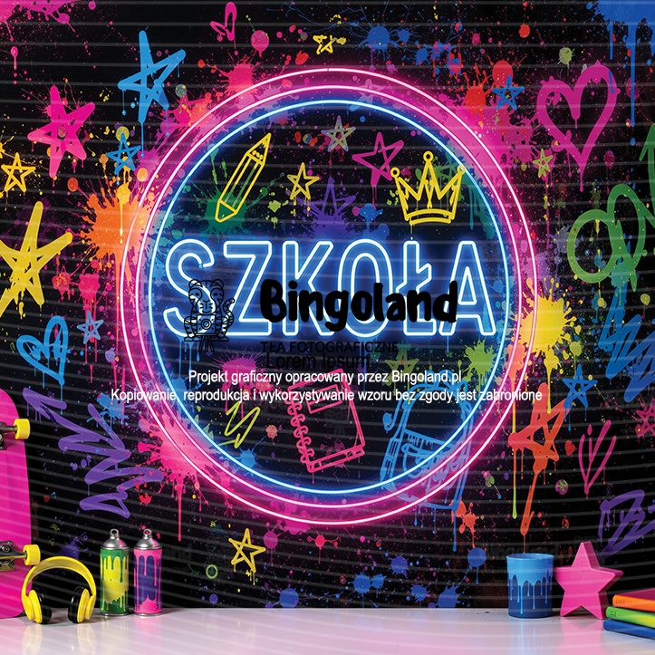 Młodzieżowe Tło Fotograficzne – Neonowe Graffiti i Deskorolka CL 1832