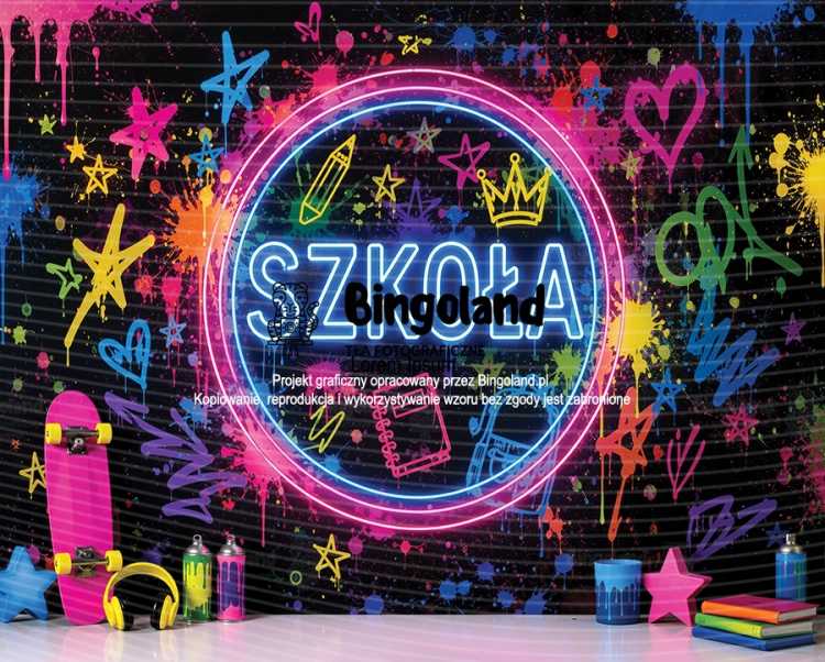 Młodzieżowe Tło Fotograficzne – Neonowe Graffiti i Deskorolka CL 1832