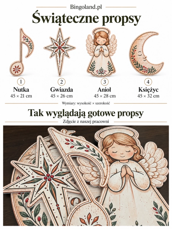 Propsy świąteczne Cicha Noc – nutka gwiazda anioł i księżyc