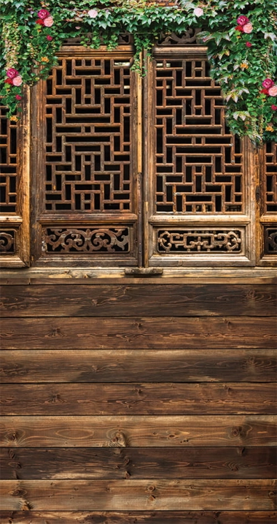 CL742 tło fotograficzne brązowe drzwi w kwiaty.jpg